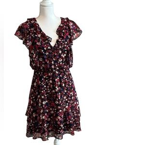 NWT‎ $108 BCBG Generation Floral Ruffle Mini Dress Black Multi Size 6 Feminine